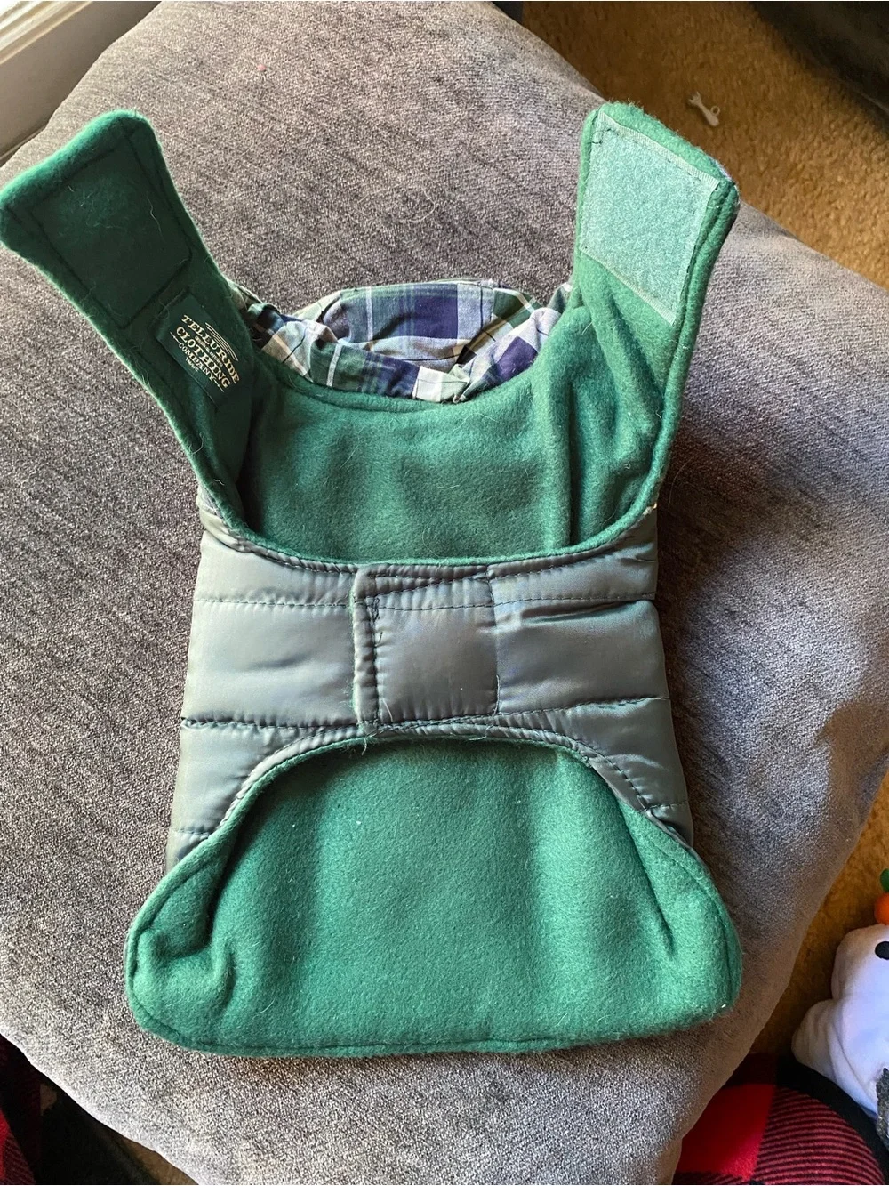 Dog Plaid Hooded Puffer Jacket - Green
